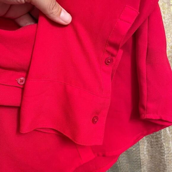 Express Cherry Red Slim Portifino Button Down Blouse, Size Small - Picture 4 of 4